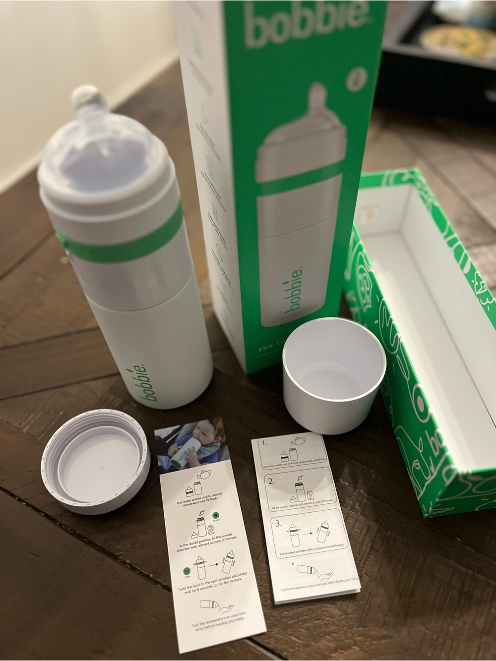 Bobbie White and Green Insulated Baby Bottle - Temperature-Stable Feeding Bottle